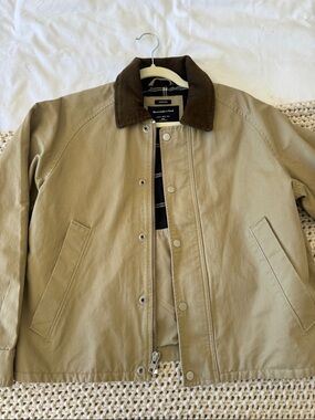 Lands' End Men's Tan Jacket with Brown Corduroy Collar